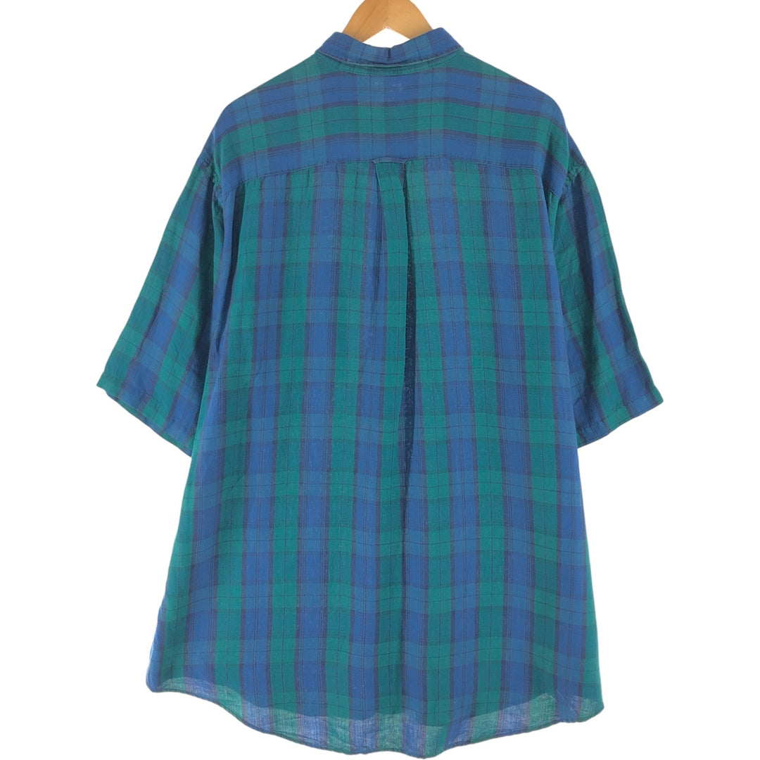 90'S Nautica Blackwatch Check Short Sleeve Linen x Rayon Button Down Shirt Men's XL Vintage linen green type Vintage Second Hand
