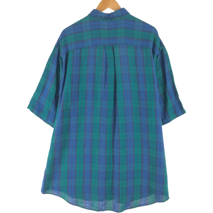 90'S Nautica Blackwatch Check Short Sleeve Linen x Rayon Button Down Shirt Men's XL Vintage linen green type Vintage Second Hand