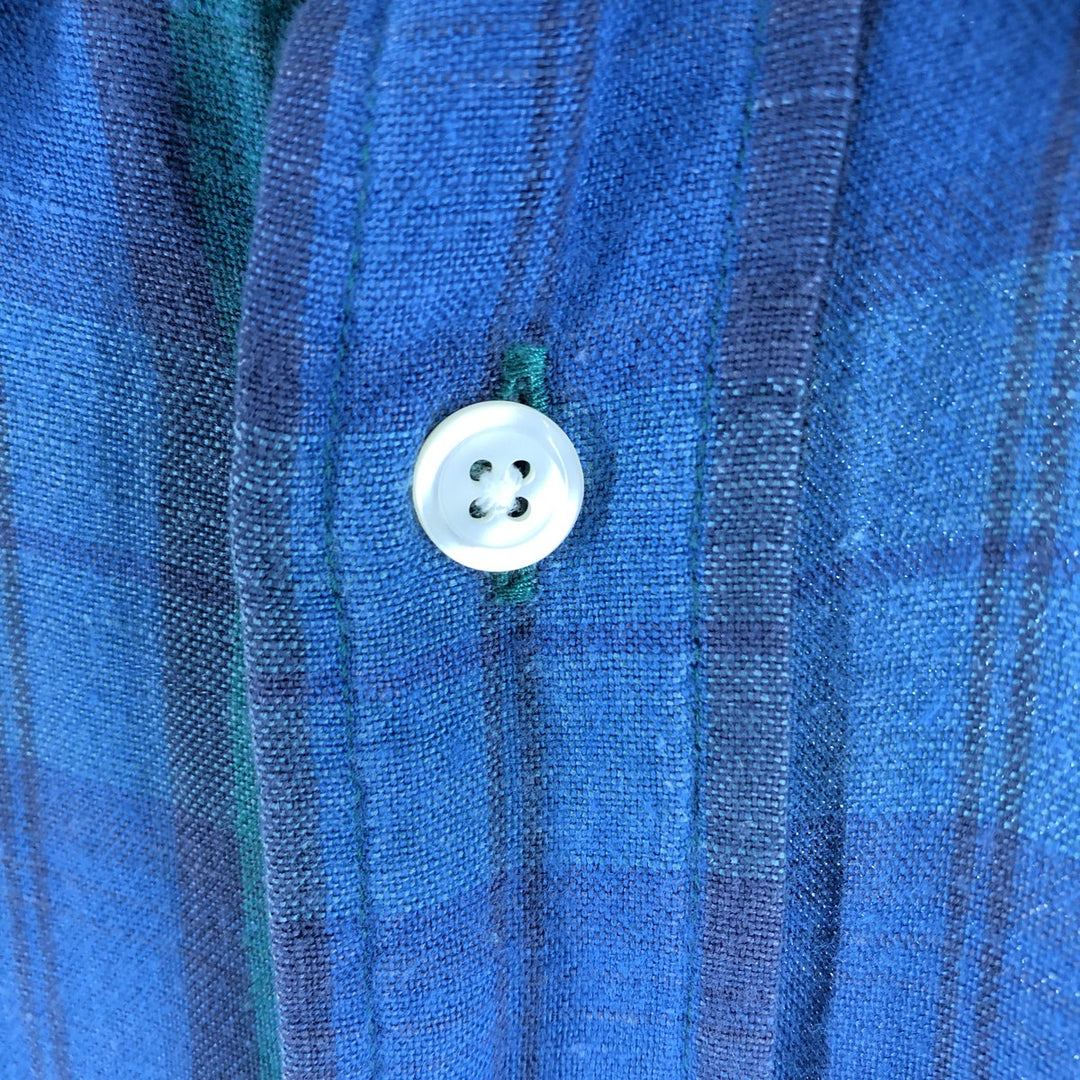 90'S Nautica Blackwatch Check Short Sleeve Linen x Rayon Button Down Shirt Men's XL Vintage linen green type Vintage Second Hand