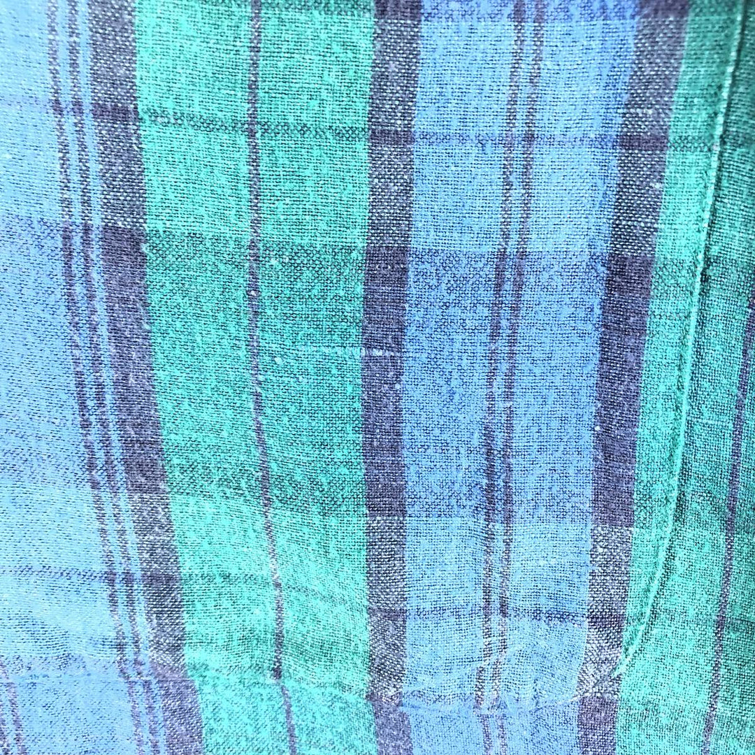 90'S Nautica Blackwatch Check Short Sleeve Linen x Rayon Button Down Shirt Men's XL Vintage linen green type Vintage Second Hand