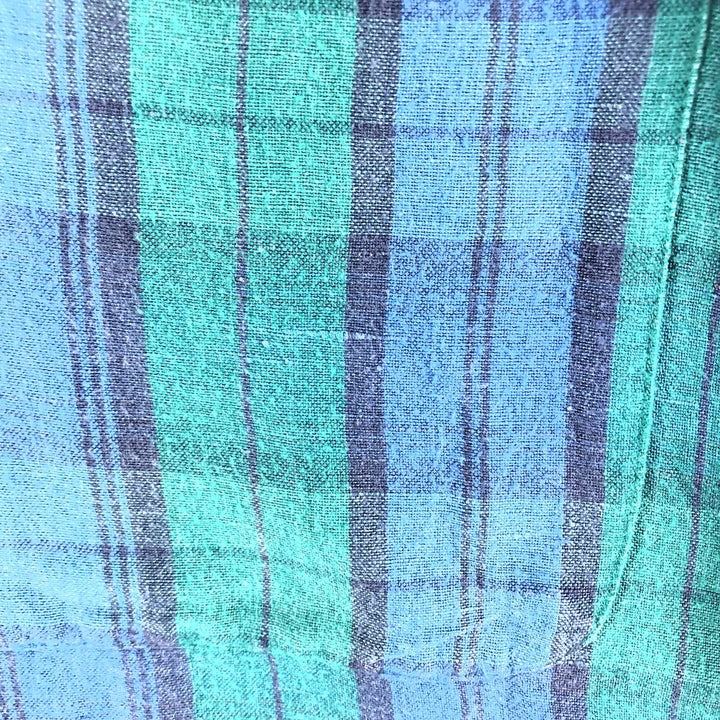 90'S Nautica Blackwatch Check Short Sleeve Linen x Rayon Button Down Shirt Men's XL Vintage linen green type Vintage Second Hand