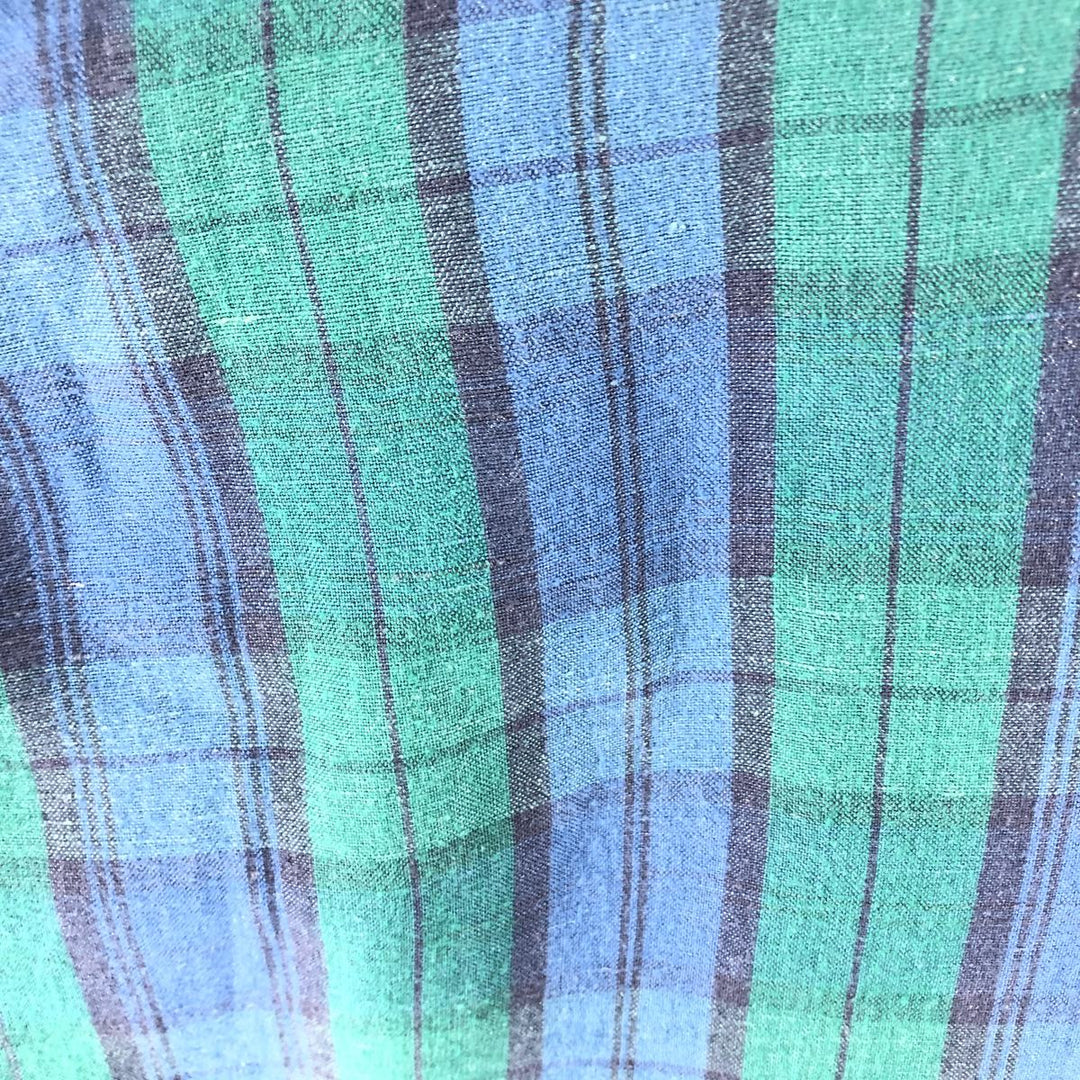 90'S Nautica Blackwatch Check Short Sleeve Linen x Rayon Button Down Shirt Men's XL Vintage linen green type Vintage Second Hand