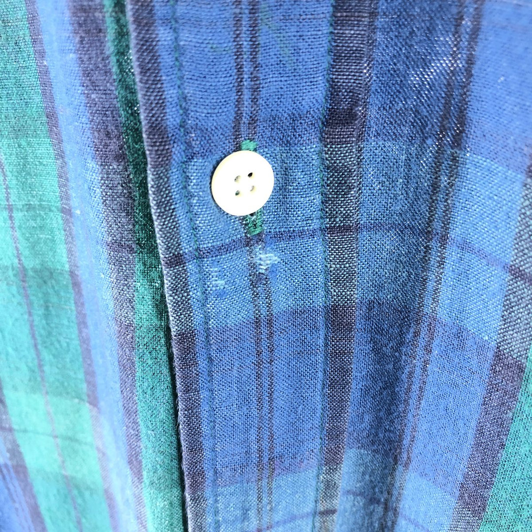 90'S Nautica Blackwatch Check Short Sleeve Linen x Rayon Button Down Shirt Men's XL Vintage linen green type Vintage Second Hand