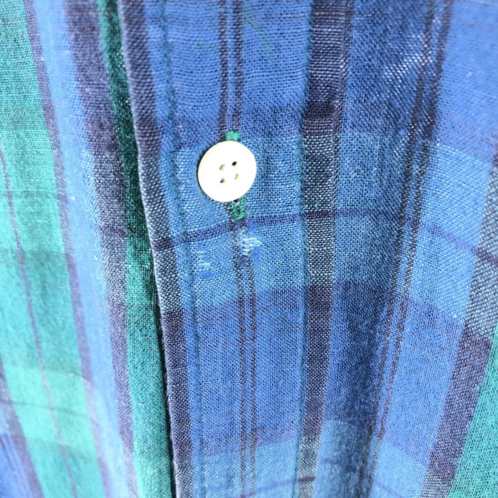 90'S Nautica Blackwatch Check Short Sleeve Linen x Rayon Button Down Shirt Men's XL Vintage linen green type Vintage Second Hand