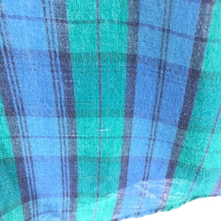 90'S Nautica Blackwatch Check Short Sleeve Linen x Rayon Button Down Shirt Men's XL Vintage linen green type Vintage Second Hand