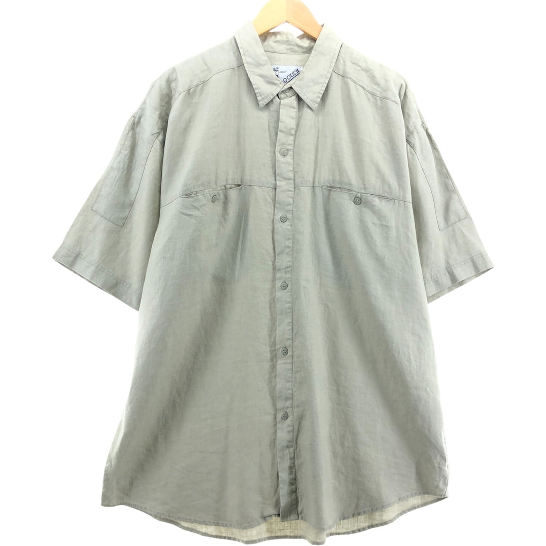 90'S Gooch short sleeve linen shirt, men's XL size, vintage linen Khaki type Vintage Second Hand