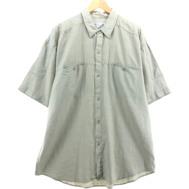 90'S Gooch short sleeve linen shirt, men's XL size, vintage linen Khaki type Vintage Second Hand