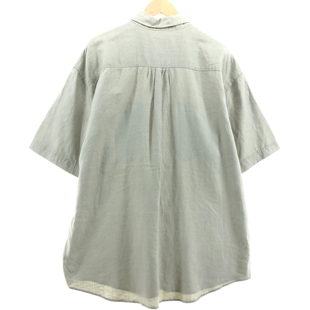 90'S Gooch short sleeve linen shirt, men's XL size, vintage linen Khaki type Vintage Second Hand