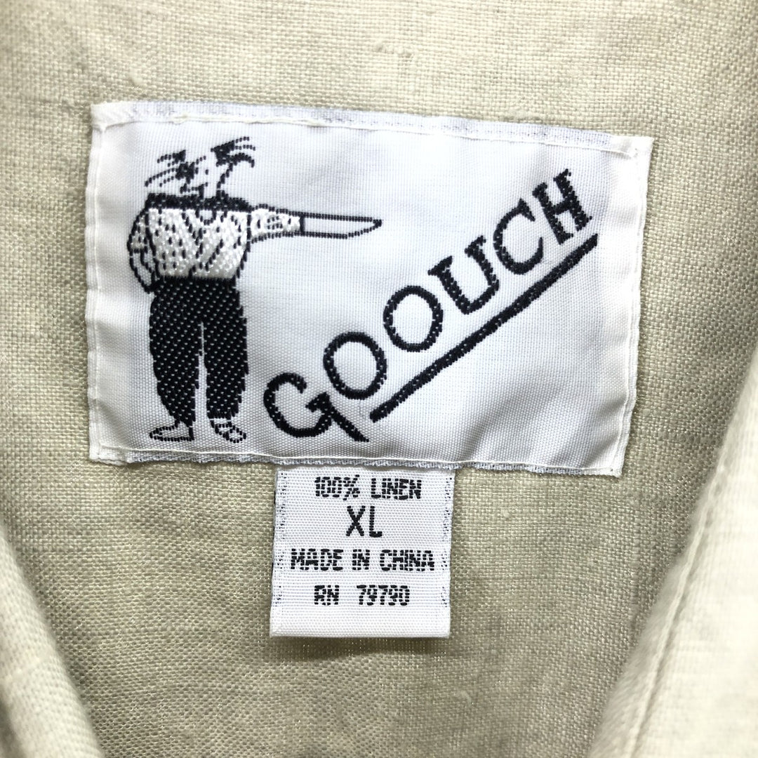 90'S Gooch short sleeve linen shirt, men's XL size, vintage linen Khaki type Vintage Second Hand