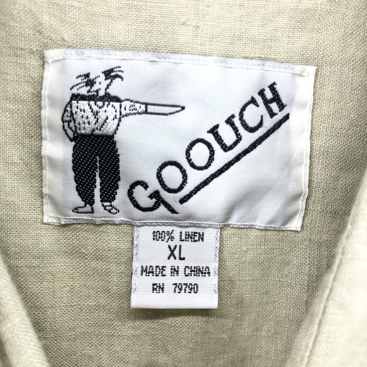 90'S Gooch short sleeve linen shirt, men's XL size, vintage linen Khaki type Vintage Second Hand