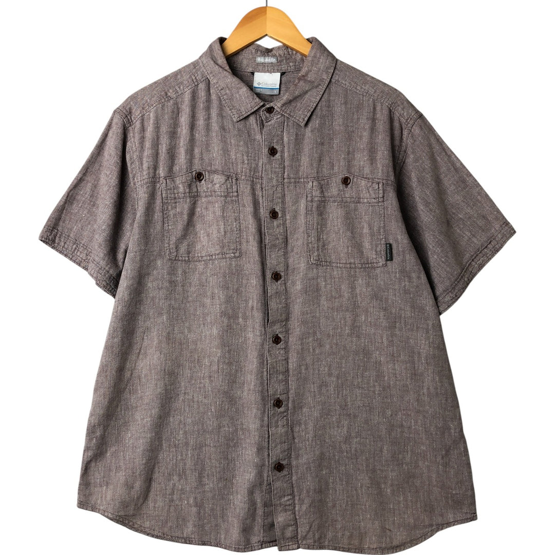 Columbia Regular Fit Short Sleeve Hemp and Cotton Shirt, Men's Size L Hemp gray type Vintage Second Hand
