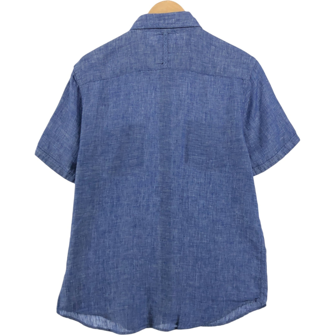 00s~ Calvin Klein short sleeve linen shirt, men's size M linen blue type Vintage Second Hand
