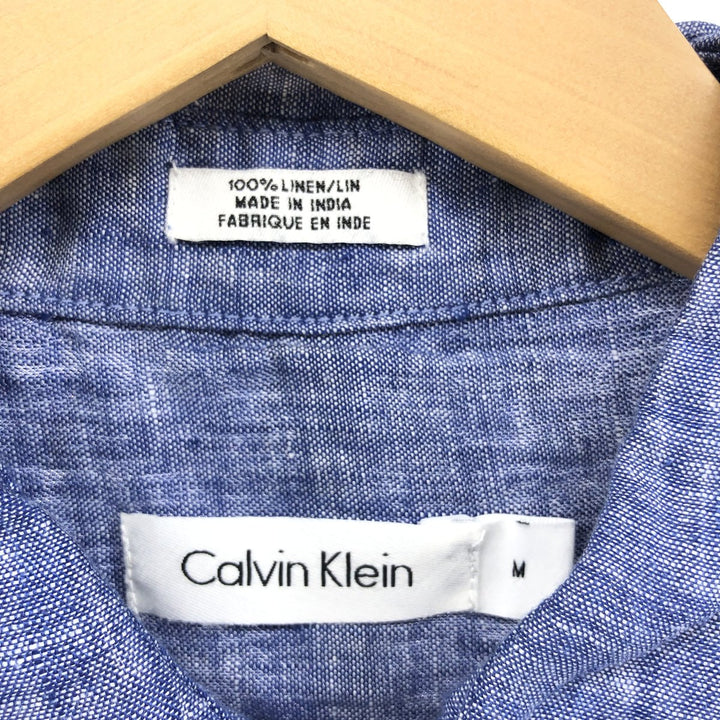 00s~ Calvin Klein short sleeve linen shirt, men's size M linen blue type Vintage Second Hand