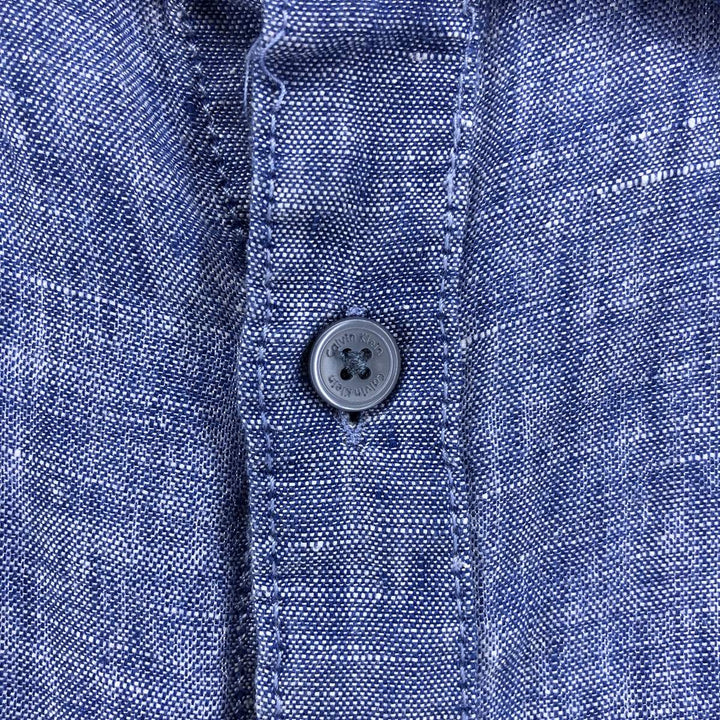 00s~ Calvin Klein short sleeve linen shirt, men's size M linen blue type Vintage Second Hand