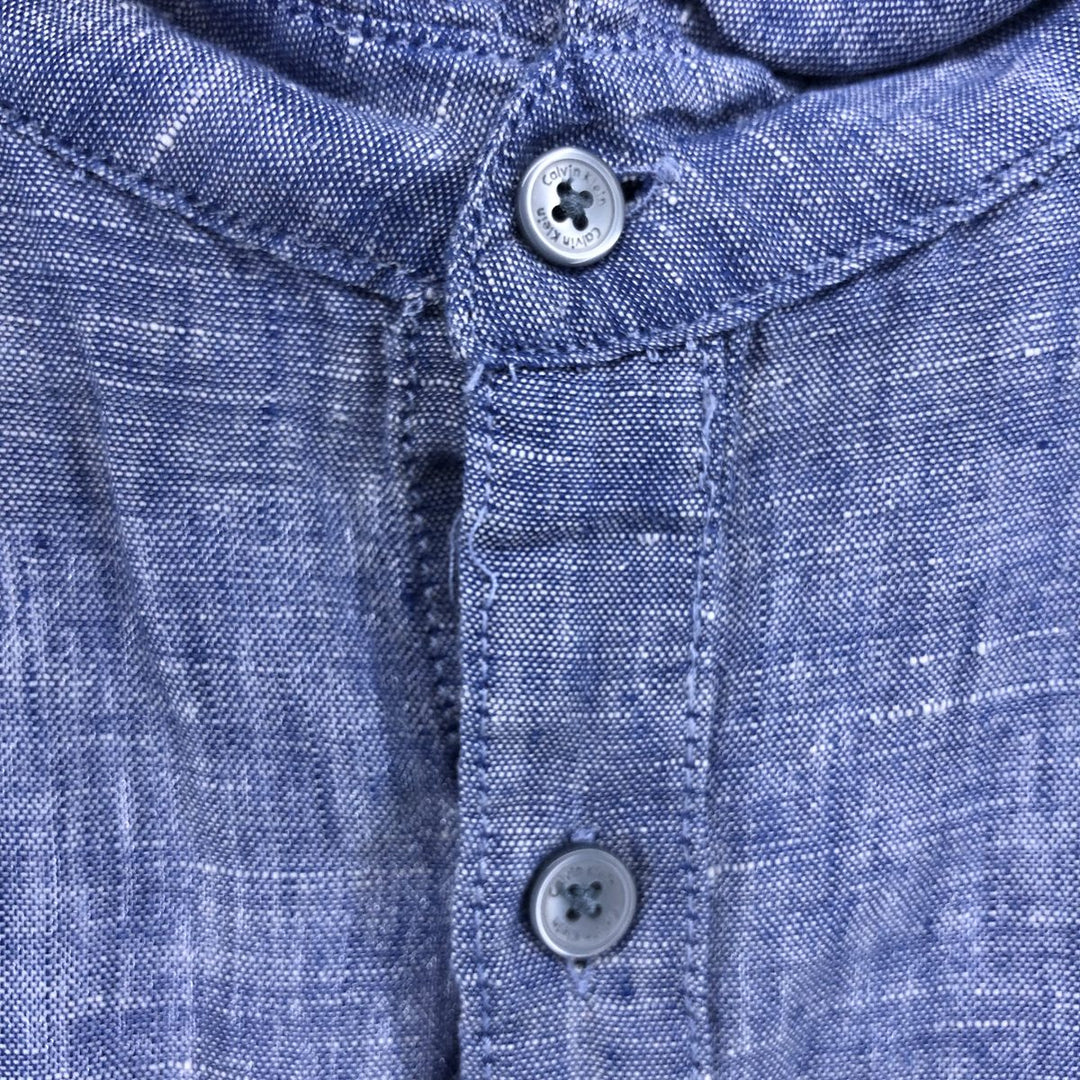 00s~ Calvin Klein short sleeve linen shirt, men's size M linen blue type Vintage Second Hand