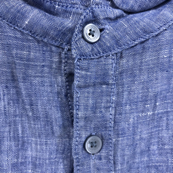 00s~ Calvin Klein short sleeve linen shirt, men's size M linen blue type Vintage Second Hand