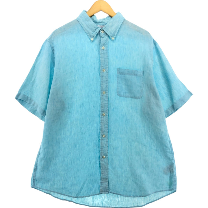 Brooks Brothers 1818 REGENT short sleeve linen button down shirt, men's size XL linen Blue type light blue Vintage Second Hand