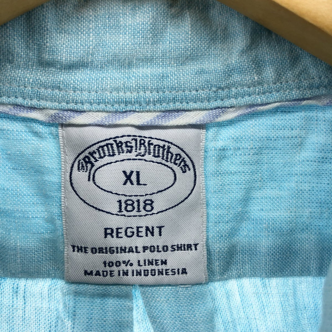 Brooks Brothers 1818 REGENT short sleeve linen button down shirt, men's size XL linen Blue type light blue Vintage Second Hand
