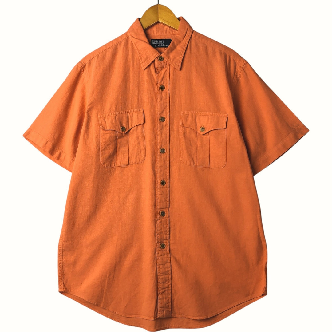 Ralph Lauren POLO by Ralph Lauren short sleeve linen shirt, men's size L linen orange type Vintage Second Hand