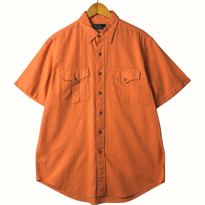 Ralph Lauren POLO by Ralph Lauren short sleeve linen shirt, men's size L linen orange type Vintage Second Hand