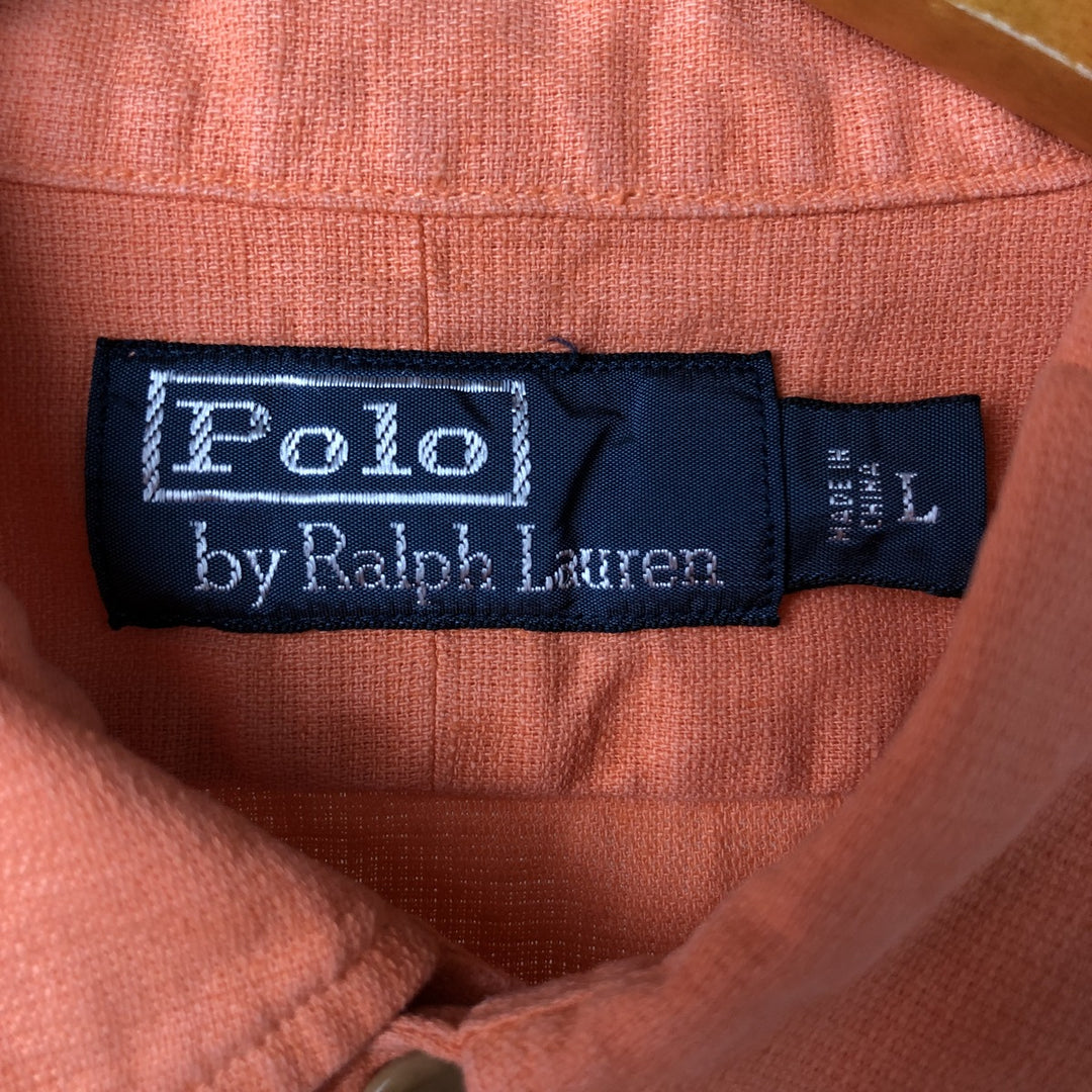 Ralph Lauren POLO by Ralph Lauren short sleeve linen shirt, men's size L linen orange type Vintage Second Hand