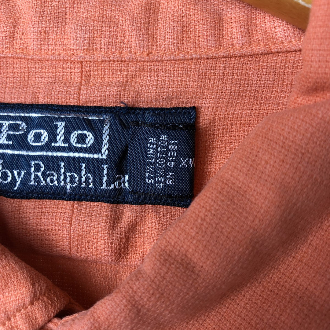 Ralph Lauren POLO by Ralph Lauren short sleeve linen shirt, men's size L linen orange type Vintage Second Hand
