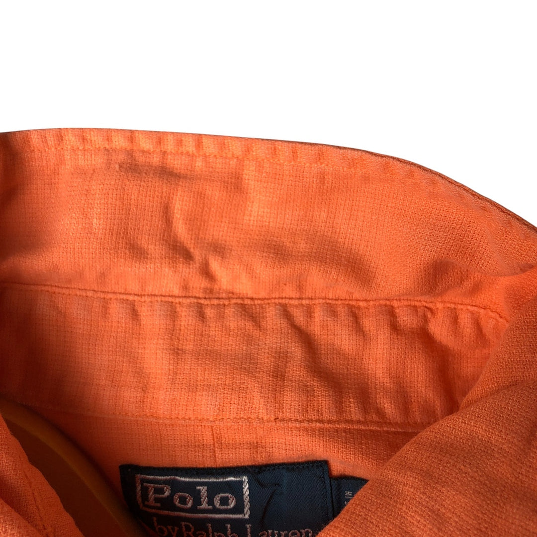 Ralph Lauren POLO by Ralph Lauren short sleeve linen shirt, men's size L linen orange type Vintage Second Hand