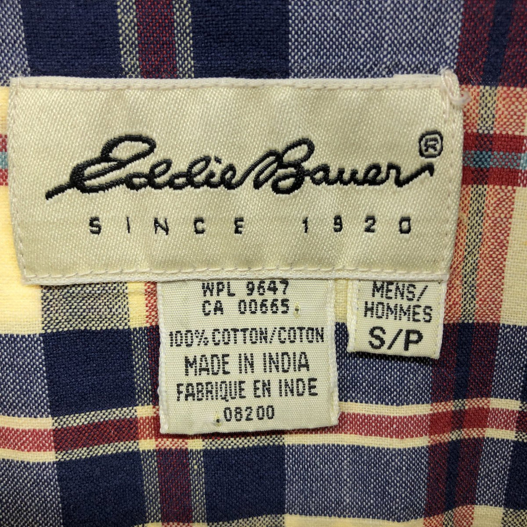 Eddie Bauer short sleeve button-down check shirt, men's size S cotton yellow type Vintage Second Hand