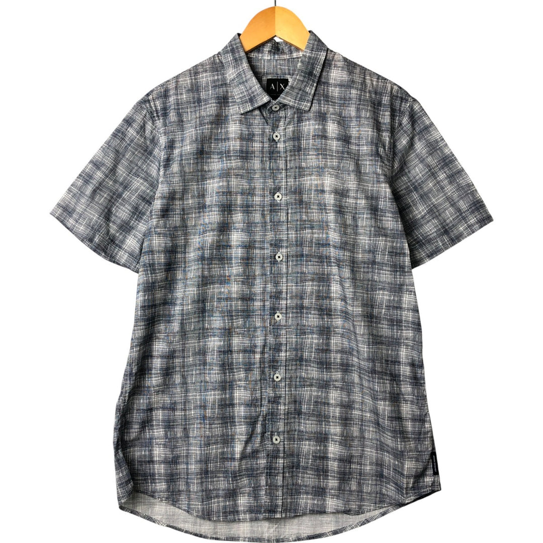 Armani ARMANI EXCHANGE Short Sleeve Cotton Check Shirt, Men's Size L cotton white type Vintage Second Hand