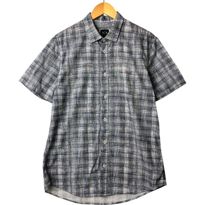Armani ARMANI EXCHANGE Short Sleeve Cotton Check Shirt, Men's Size L cotton white type Vintage Second Hand