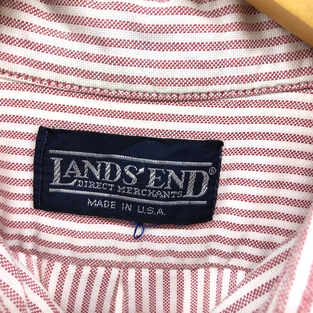 Vintage 1990'S Lands' End short-sleeved button-down striped shirt, made in the USA, size L. unclear red type Vintage Second Hand