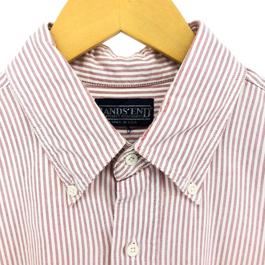 Vintage 1990'S Lands' End short-sleeved button-down striped shirt, made in the USA, size L. unclear red type Vintage Second Hand