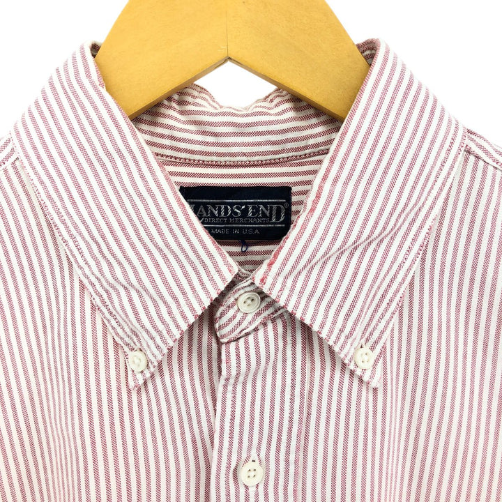 Vintage 1990'S Lands' End short-sleeved button-down striped shirt, made in the USA, size L. unclear red type Vintage Second Hand