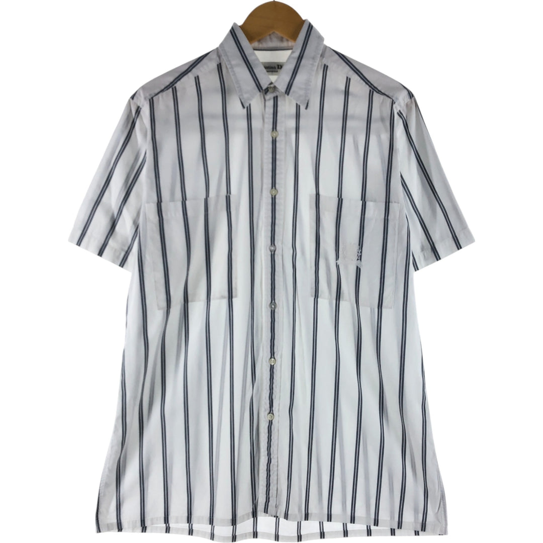 Christian Dior Short Sleeve Cotton Striped Shirt Box Shirt Men's M Size cotton white type Vintage Second Hand