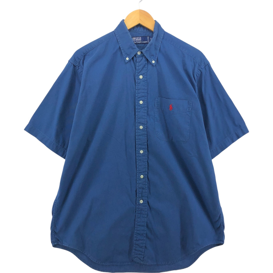 Ralph Lauren POLO by Ralph Lauren short sleeve button down shirt made in Canada men's XL size cotton Navy blue Vintage Second Hand