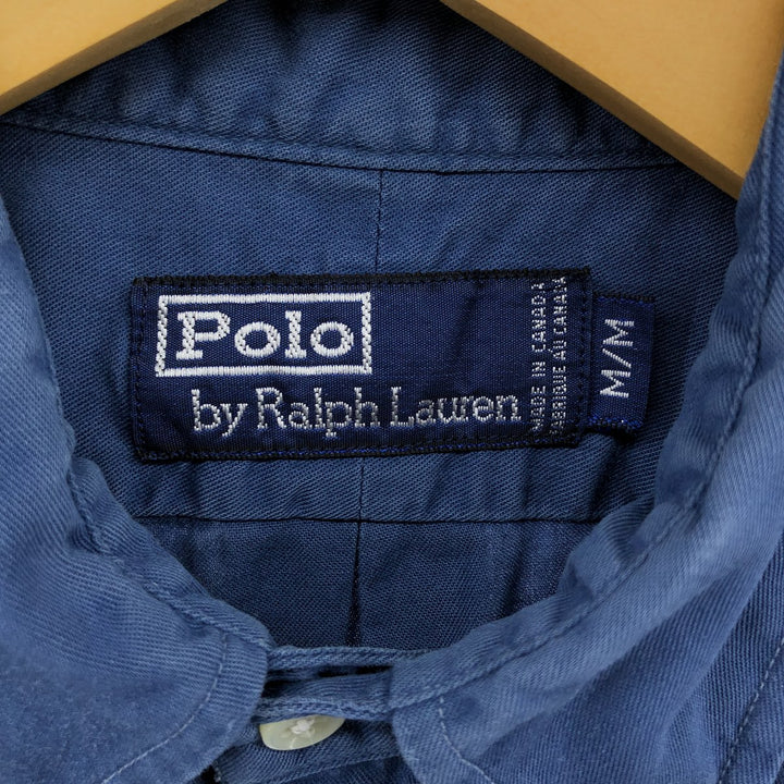 Ralph Lauren POLO by Ralph Lauren short sleeve button down shirt made in Canada men's XL size cotton Navy blue Vintage Second Hand