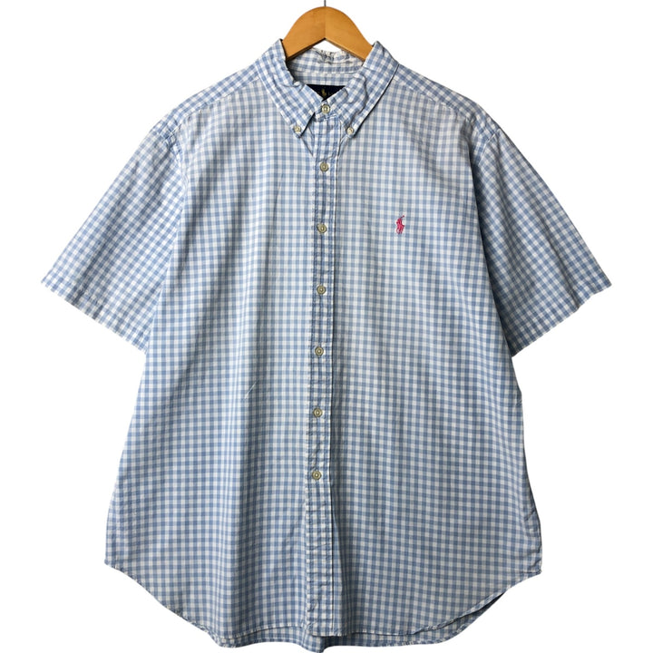 Ralph Lauren Classic Fit Gingham Check Short Sleeve Button-Down Check Shirt, Men's XL cotton Blue type light blue Vintage Second Hand