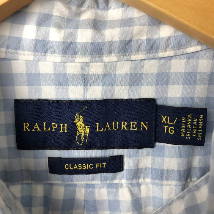 Ralph Lauren Classic Fit Gingham Check Short Sleeve Button-Down Check Shirt, Men's XL cotton Blue type light blue Vintage Second Hand