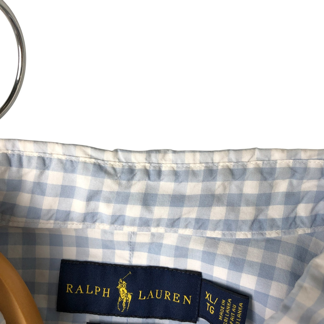 Ralph Lauren Classic Fit Gingham Check Short Sleeve Button-Down Check Shirt, Men's XL cotton Blue type light blue Vintage Second Hand