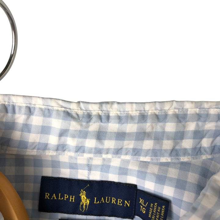 Ralph Lauren Classic Fit Gingham Check Short Sleeve Button-Down Check Shirt, Men's XL cotton Blue type light blue Vintage Second Hand