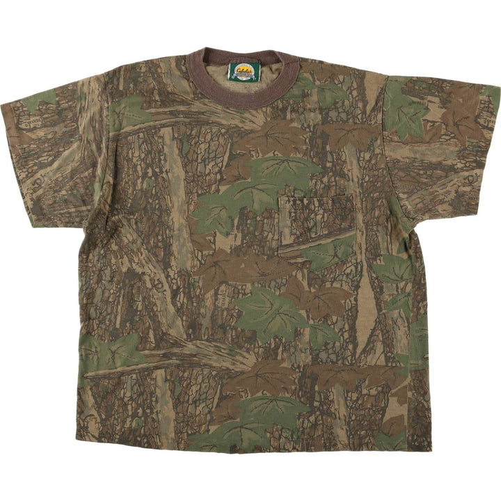 90s-00'S Cabela's Camouflage Pattern Realtree Camo Short Sleeve Pocket T-Shirt, Made in USA, Men's Size Large, Vintage cotton Khaki type Vintage Second Hand
