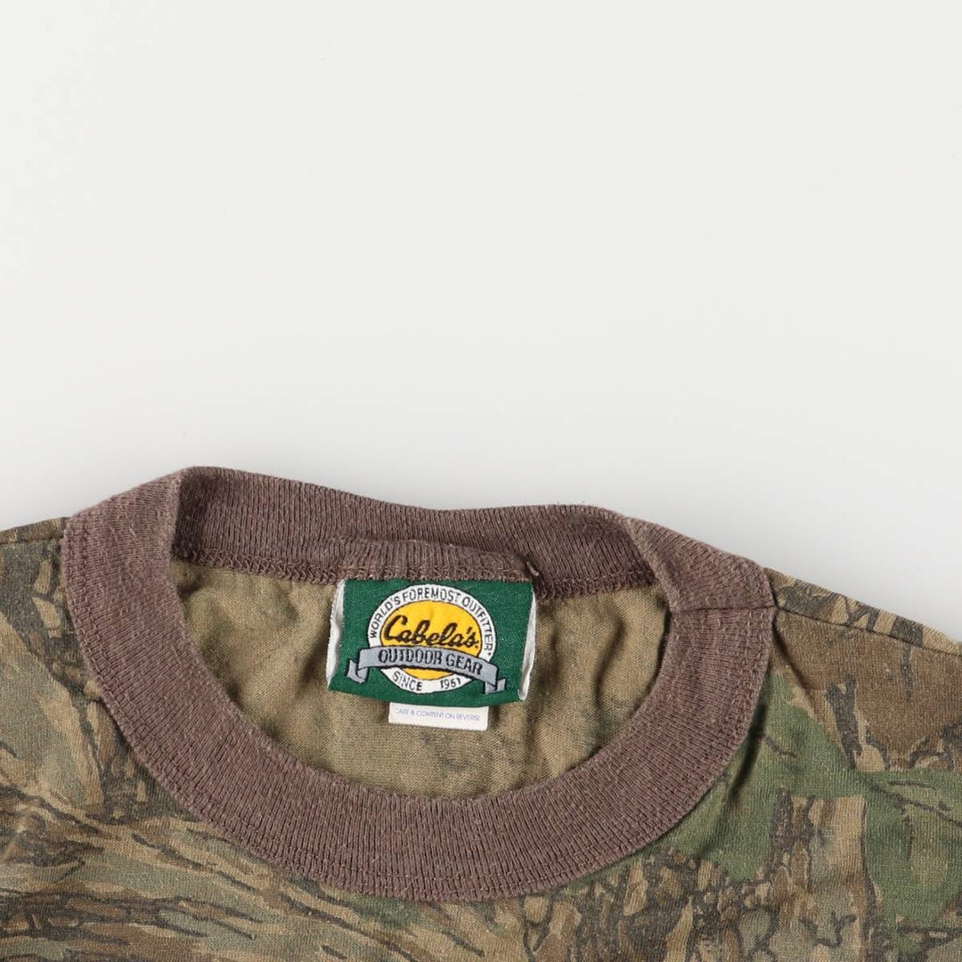 90s-00'S Cabela's Camouflage Pattern Realtree Camo Short Sleeve Pocket T-Shirt, Made in USA, Men's Size Large, Vintage cotton Khaki type Vintage Second Hand