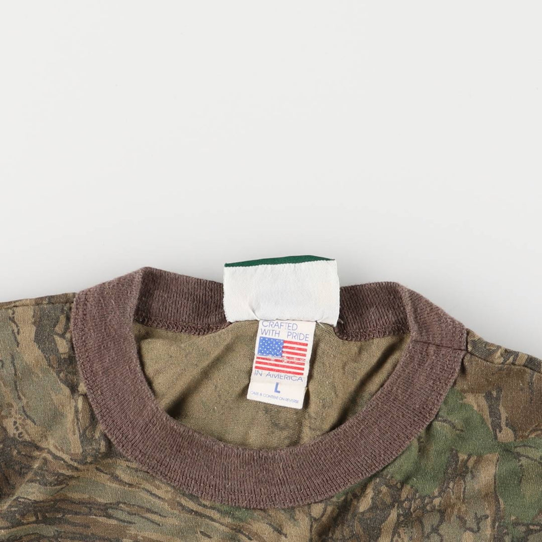90s-00'S Cabela's Camouflage Pattern Realtree Camo Short Sleeve Pocket T-Shirt, Made in USA, Men's Size Large, Vintage cotton Khaki type Vintage Second Hand