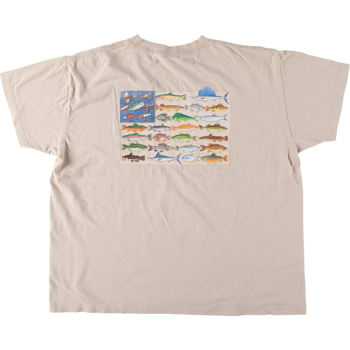 Columbia Fish Print Short Sleeve Logo T-Shirt, Men's XL cotton pale white type Vintage Second Hand