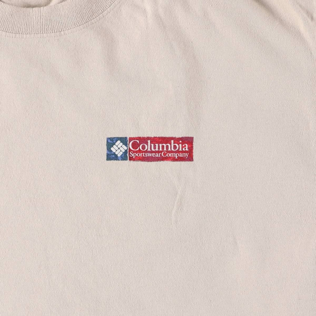 Columbia Fish Print Short Sleeve Logo T-Shirt, Men's XL cotton pale white type Vintage Second Hand
