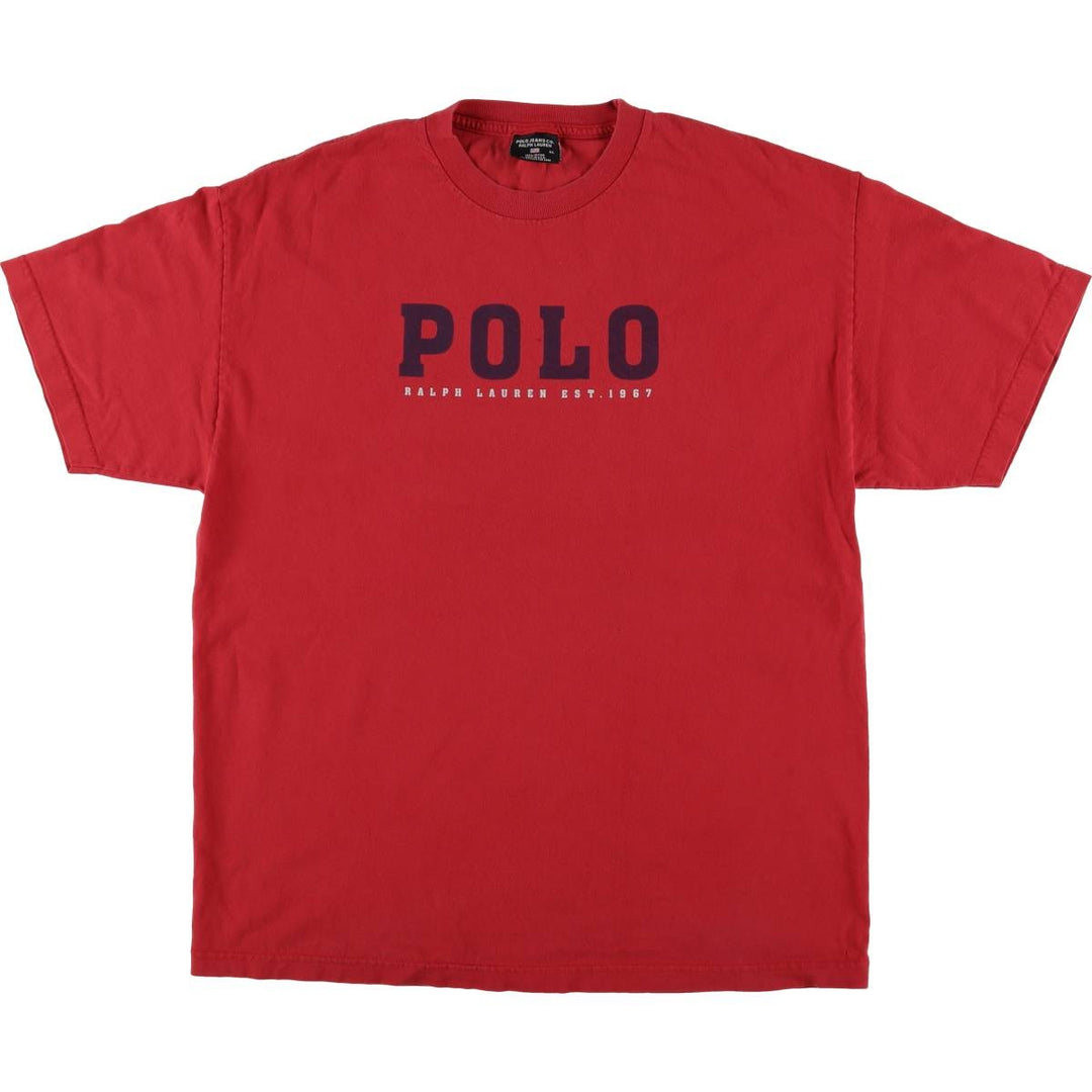 Ralph Lauren POLO JEANS COMPANY Short Sleeve Logo T-Shirt Made in USA Men's XL cotton red type Vintage Second Hand