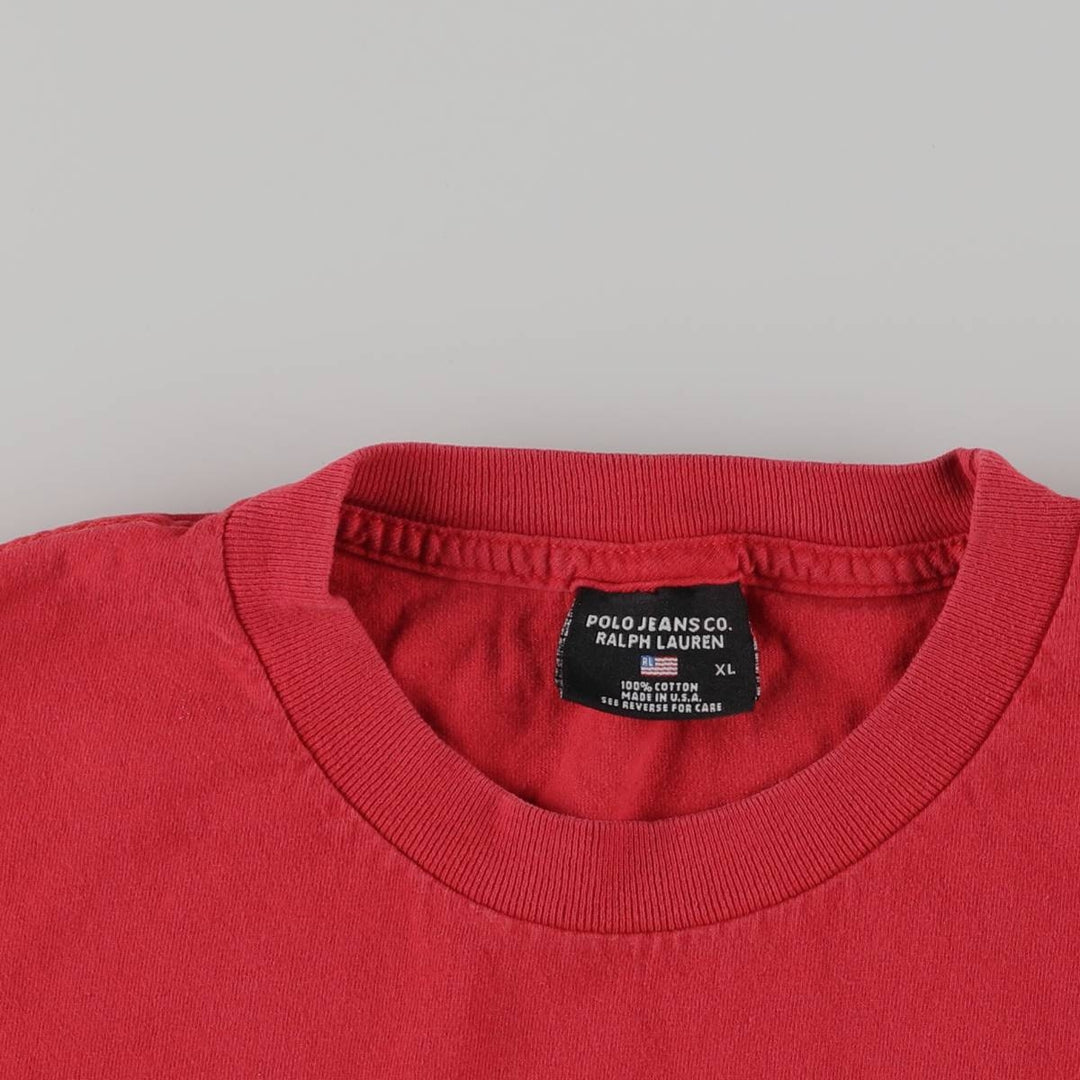 Ralph Lauren POLO JEANS COMPANY Short Sleeve Logo T-Shirt Made in USA Men's XL cotton red type Vintage Second Hand