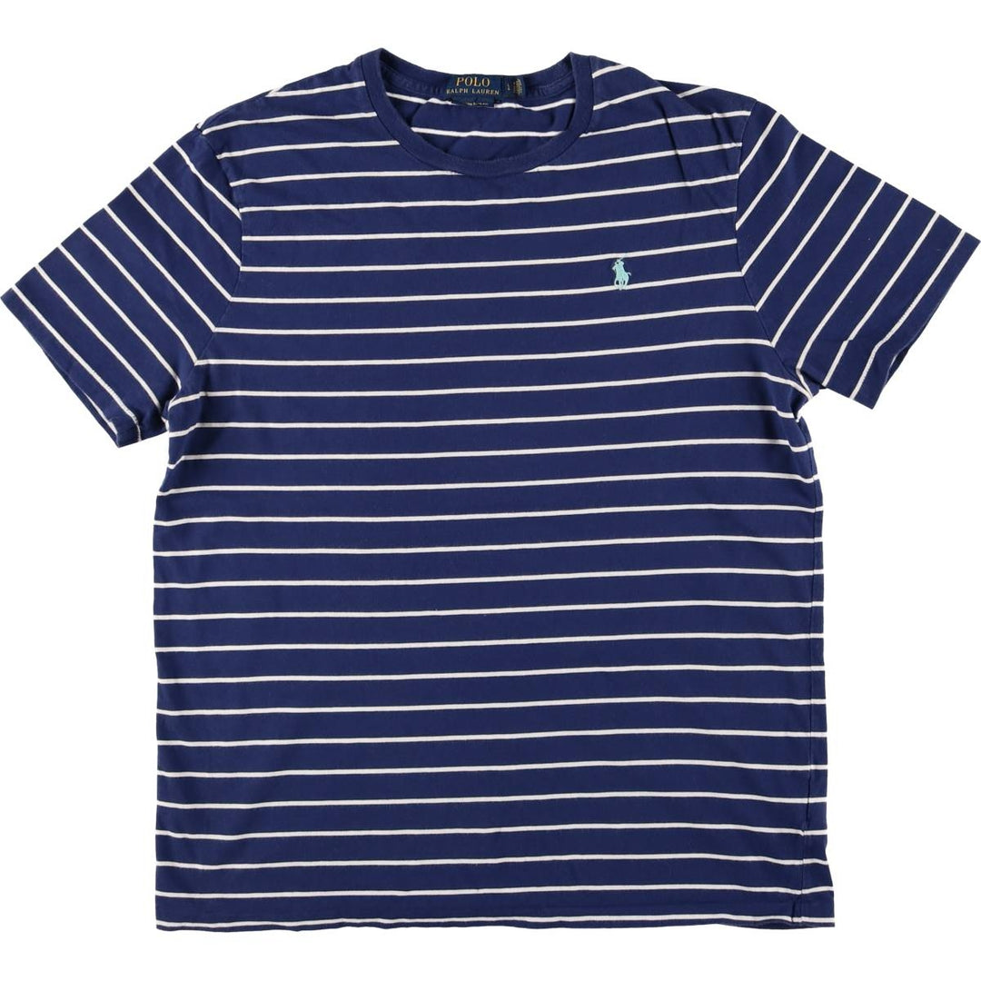 Ralph Lauren POLO RALPH LAUREN CUSTOM SLIM FIT short sleeve striped T-shirt men's size L cotton navy blue type Vintage Second Hand