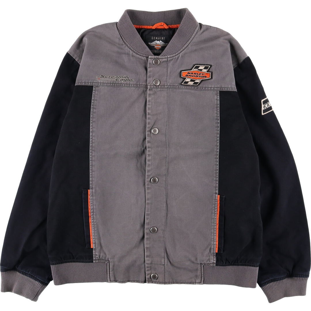 Harley-Davidson Eagle Pattern Cotton Blouson Men's Size L cotton black type Vintage Second Hand