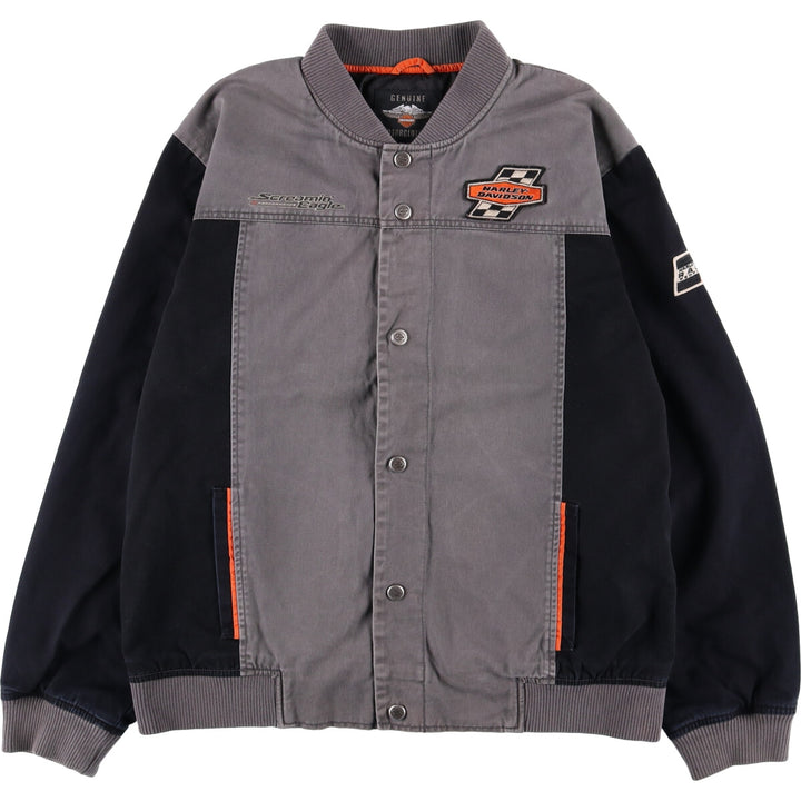 Harley-Davidson Eagle Pattern Cotton Blouson Men's Size L cotton black type Vintage Second Hand